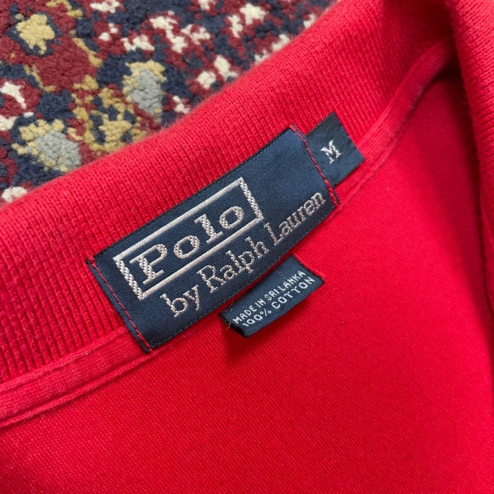 VTG 90s Polo Ralph Lauren Mens Red Long‎ Sleeve Polo Shirt Blue Pony Logo Size M